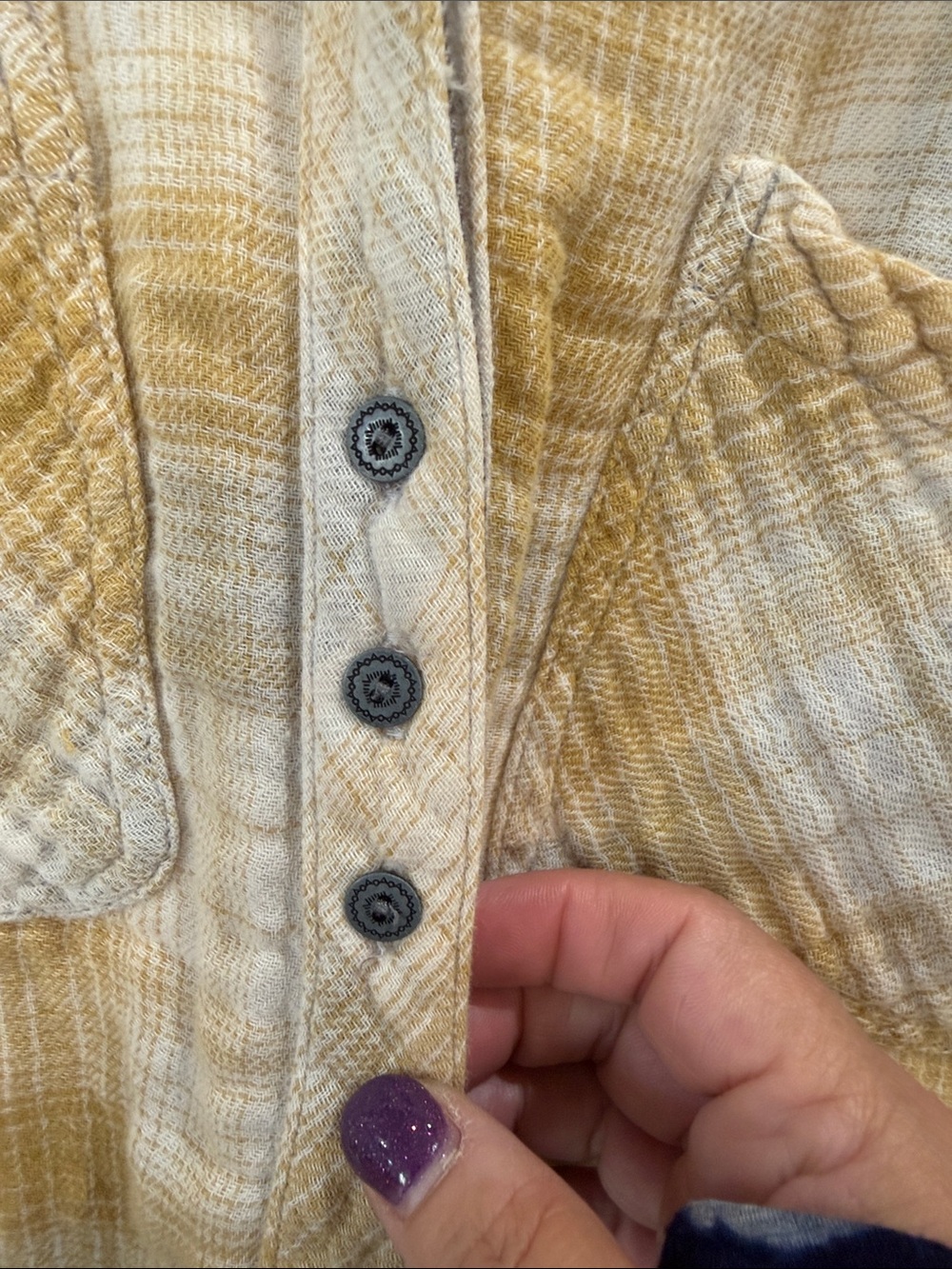#871 FREE PEOPLE Mustard Yellow Plaid Button-Down SUPER SOFT w POCKETS! - Picture 8 of 12